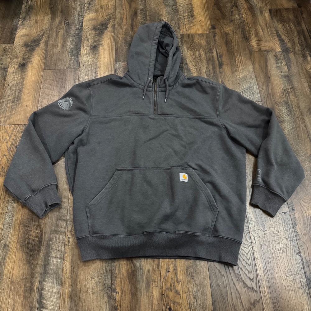 Carhartt Mens 2XL‎ Charcoal Grey Quarter Zip Hoodie Provo City Logo Original Fit